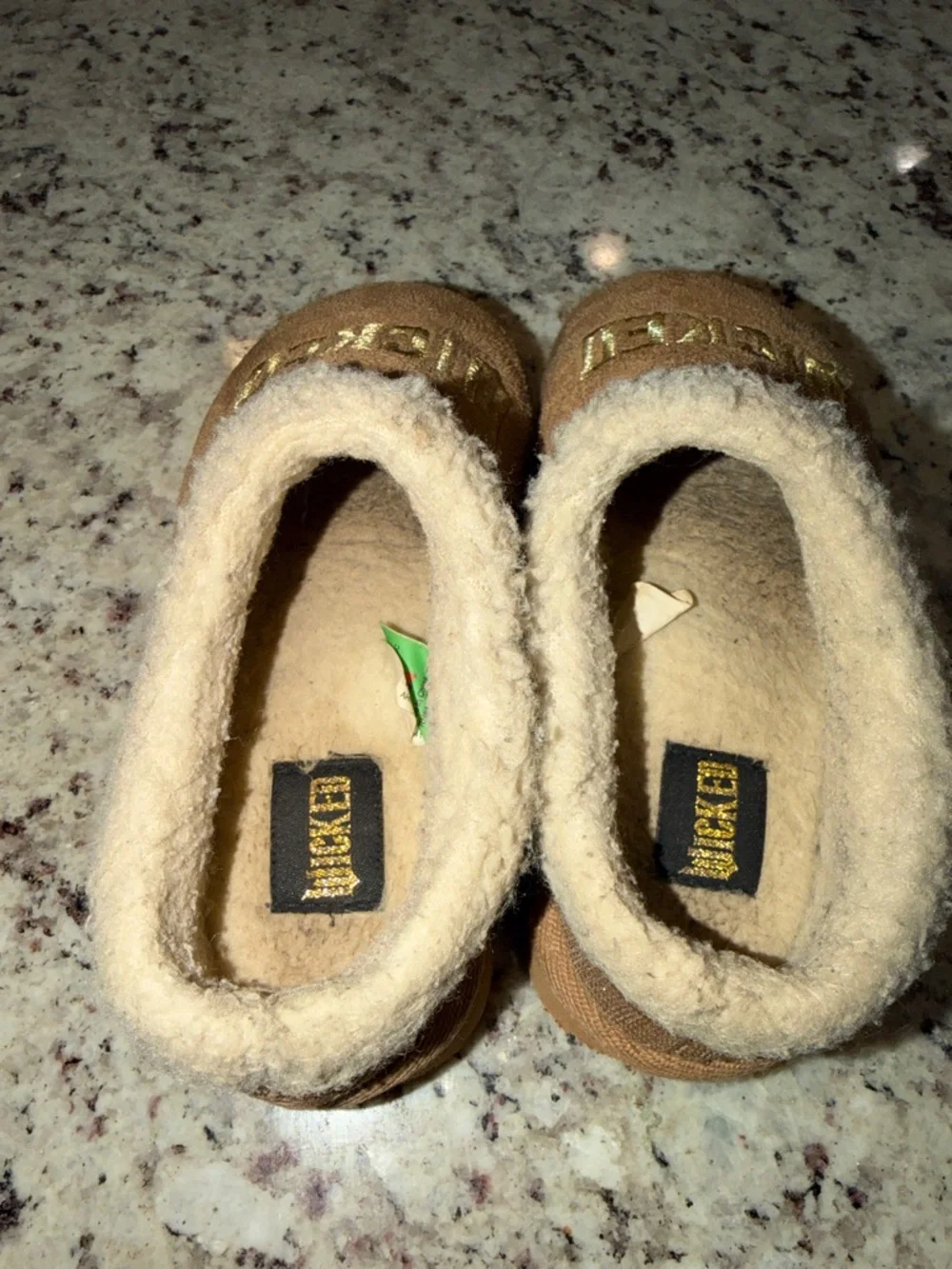 Wicked Brown Slip-On Moccasin Slippers with Cream Sherpa Trim